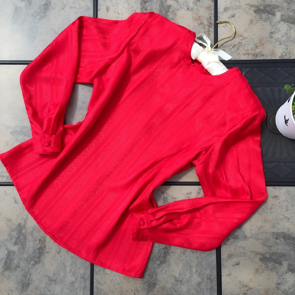 Worthington Petite • Red Long Sleeve Blouse Top - Picture 2 of 6